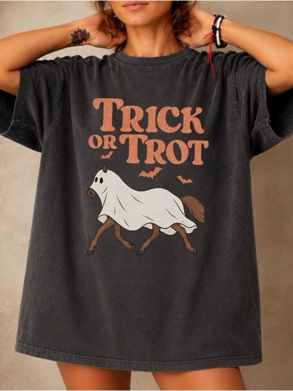 Trick or Trot Graphic Tee, Halloween Spooky Season Horse Comfort Color T-Shirt